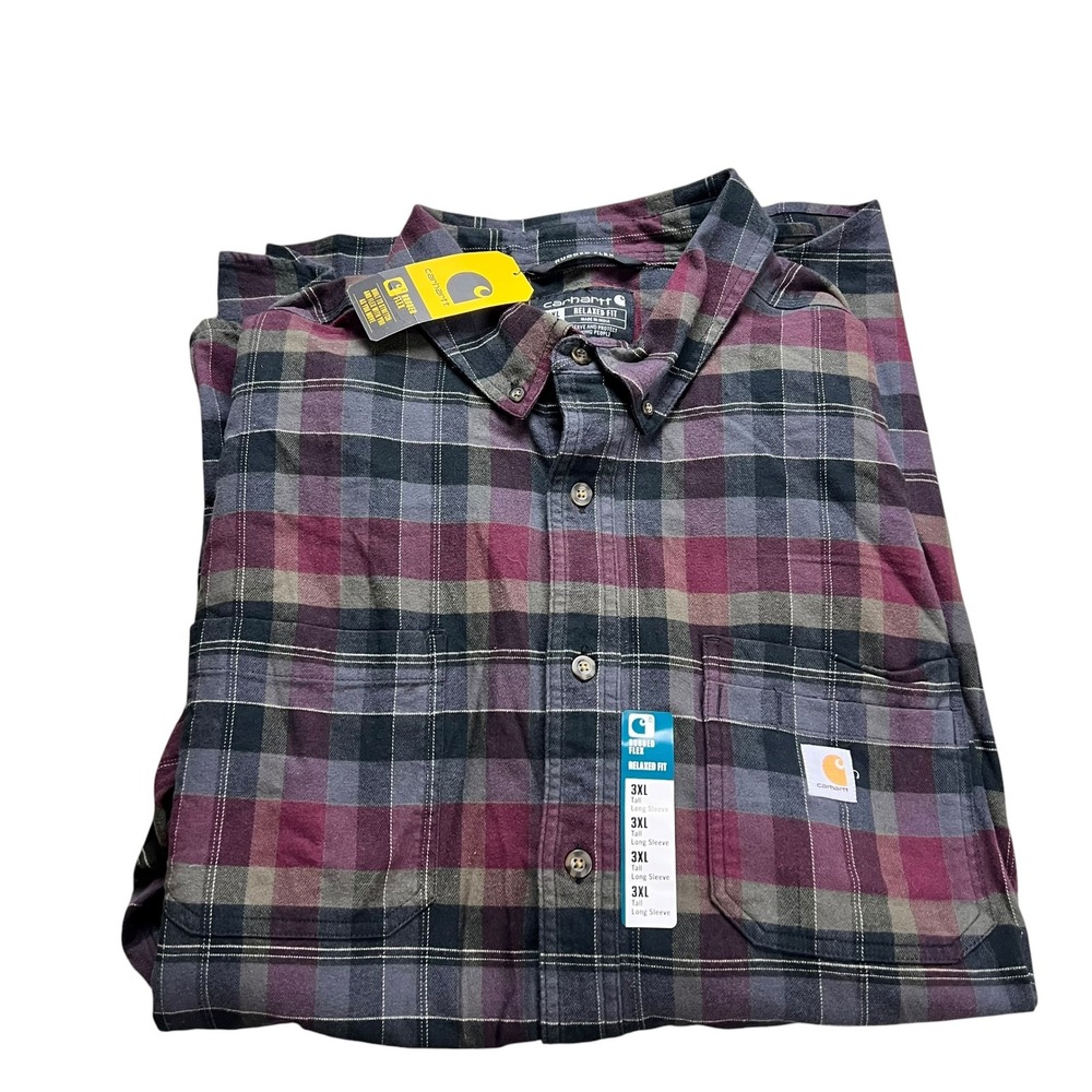 Carhartt Rugged Flex Midweight Flannel Shirt 3XL Tall Burgundy Plaid 104909-614